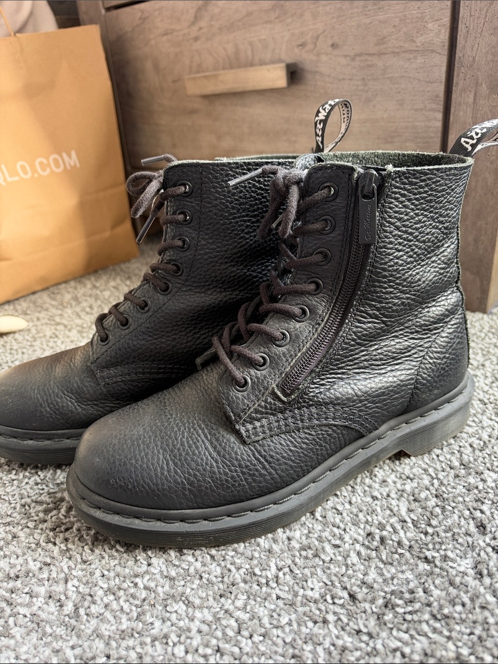 Dr. Martens Black Leather Lace-Up Side-Zip Ankle Boots